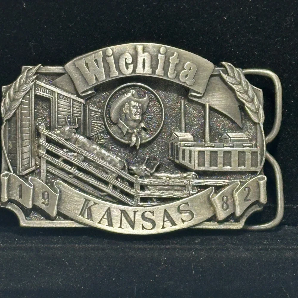 Vintage 1982 Wichita KS Commemorative Cattle Train Belt Buckle Siskiyou 80